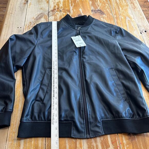 Zara Bomber Jacket Mens 2XL Black Faux Leather Zip Biker Goth Punk Designer - Picture 10 of 13